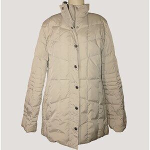 Brooks Brothers Womens Quilted Puffer Coat Beige Full Button Front